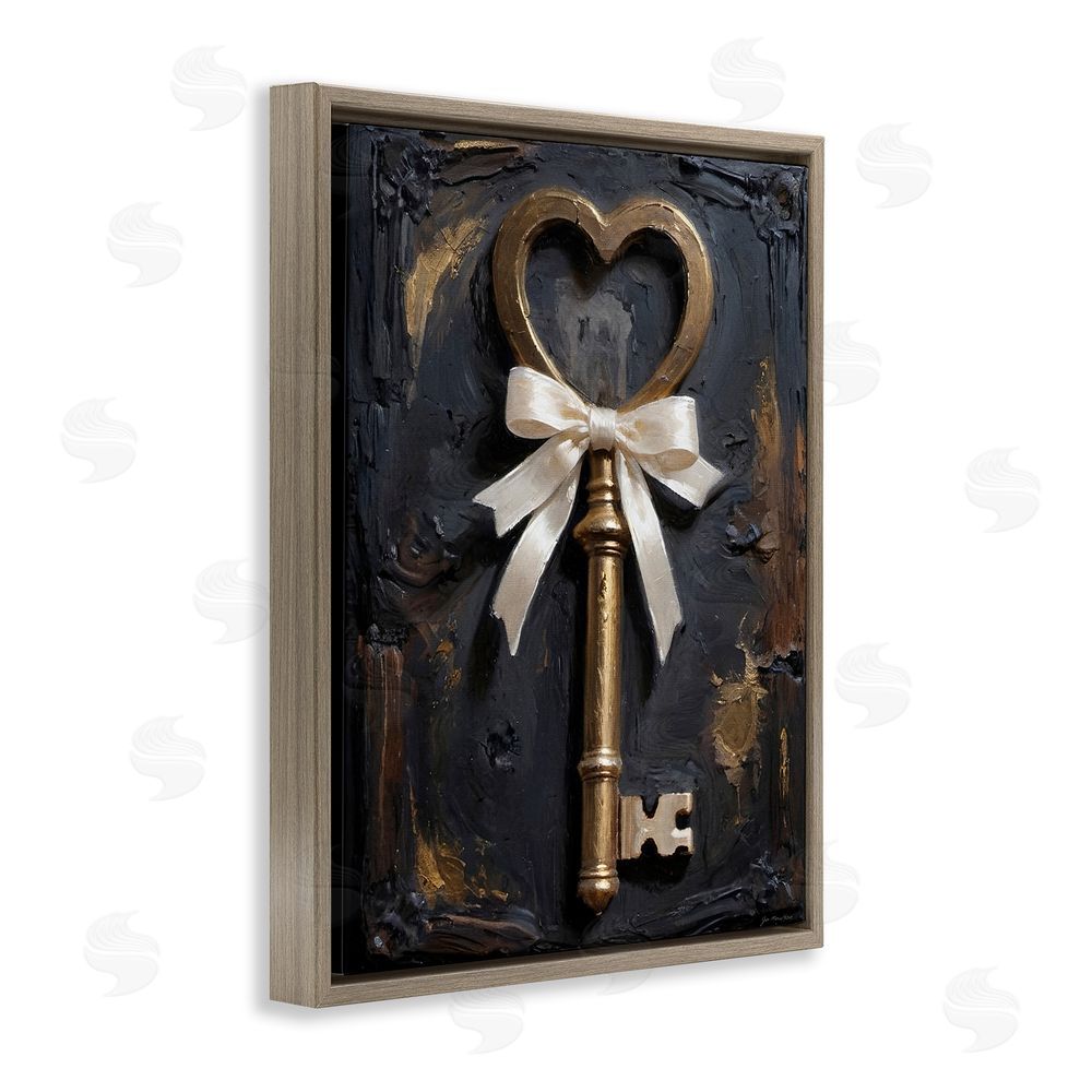 Jo Moulton Antique Gold Heart Key Brown Floating Frame Canvas Wall Art Print