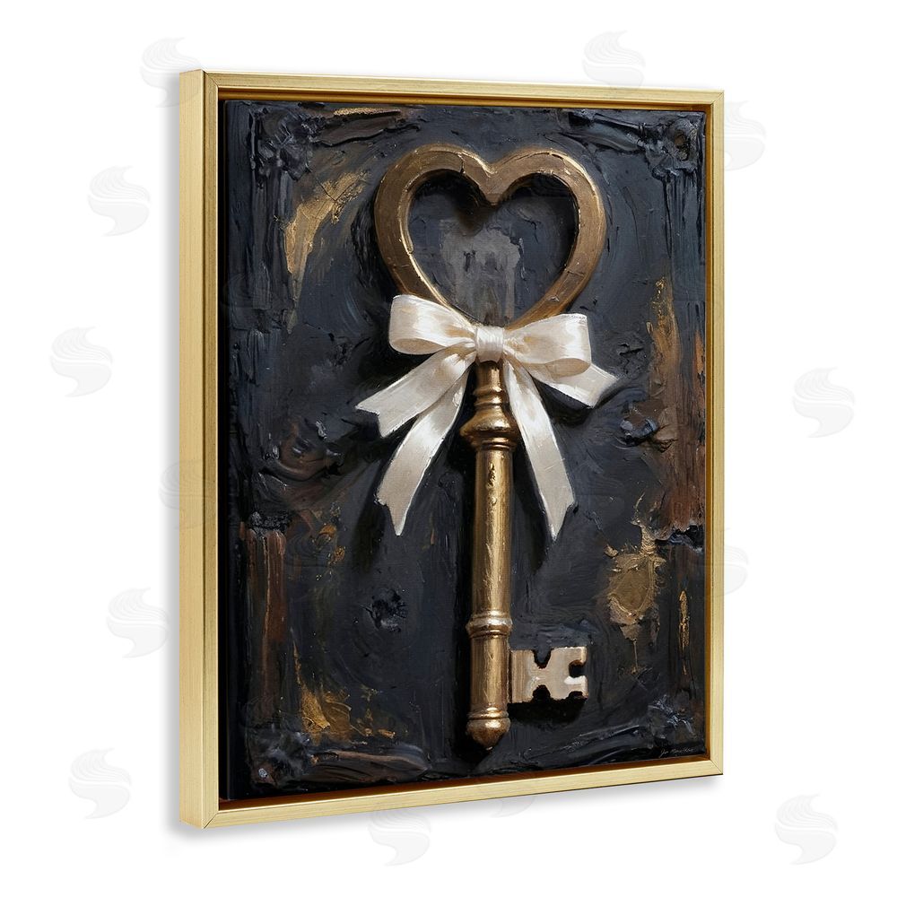 Jo Moulton Antique Gold Heart Key Gold Floating Frame Canvas Wall Art Print