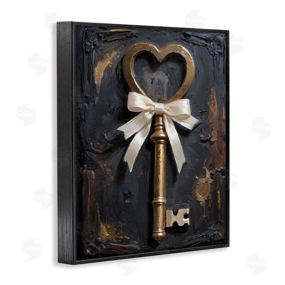 Jo Moulton Antique Gold Heart Key Black Framed Giclee Wall Art Print
