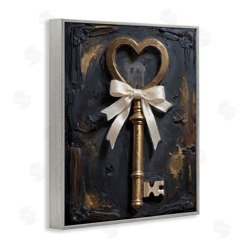 Jo Moulton Antique Gold Heart Key Gray Framed Giclee Wall Art Print