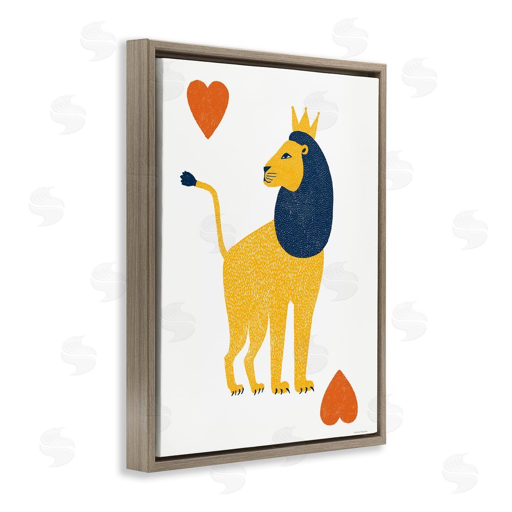 Svetlana Aleynikova Lion & Hearts Card Brown Floating Frame Canvas Wall Art Print