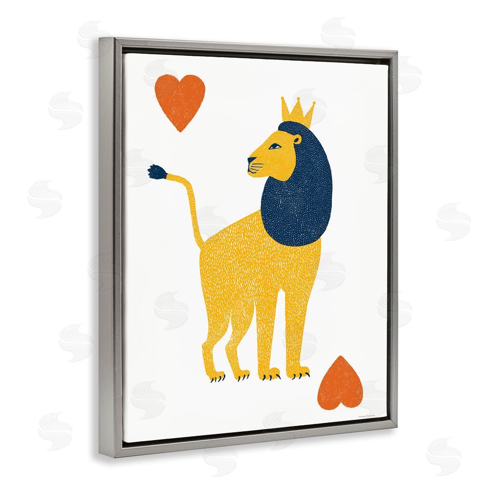 Svetlana Aleynikova Lion & Hearts Card Gray Floating Frame Canvas Wall Art Print