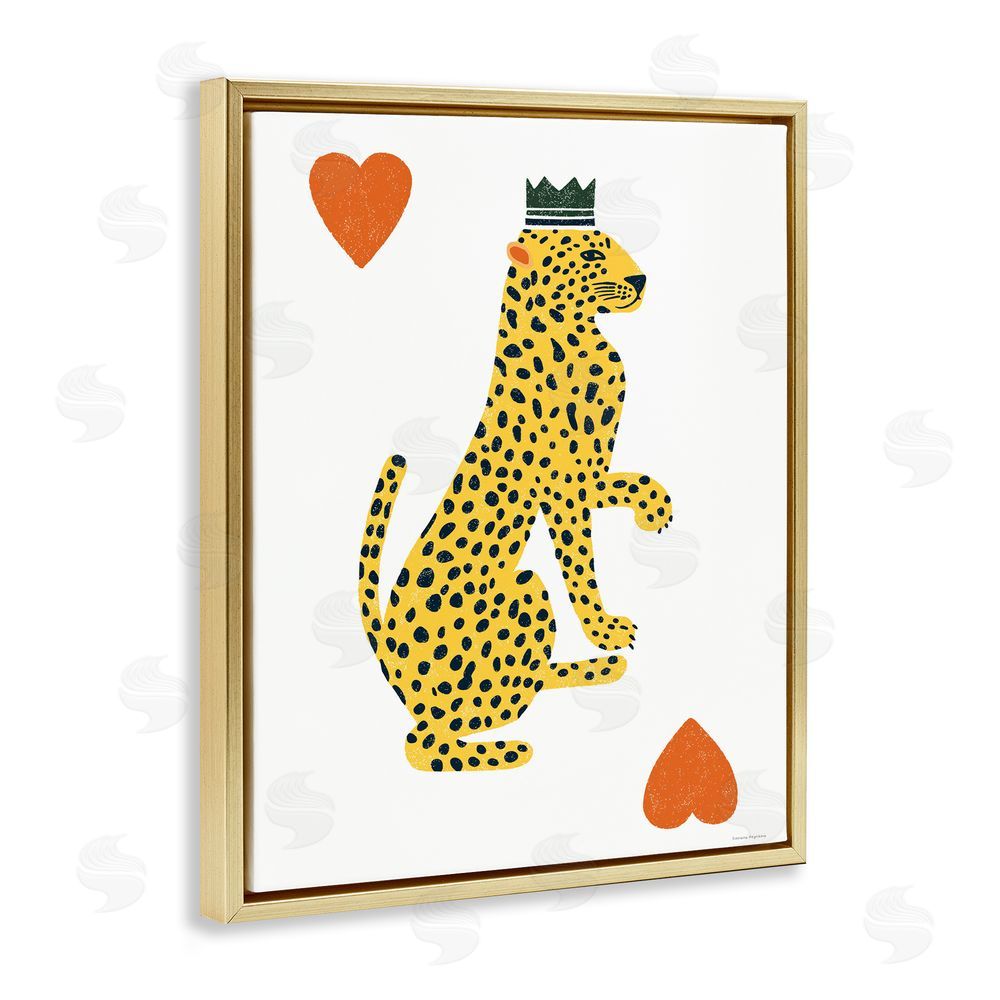 Svetlana Aleynikova Leopard & Hearts Card Gold Floating Frame Canvas Wall Art Print