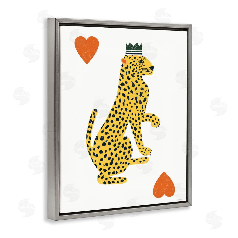 Svetlana Aleynikova Leopard & Hearts Card Gray Floating Frame Canvas Wall Art Print
