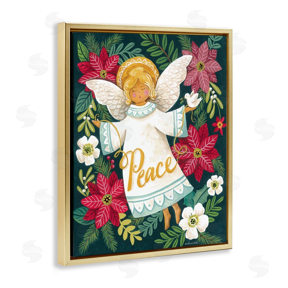 Diane Kater Angel with Peace & Botanicals Gold Floating Frame Canvas Wall Art Print
