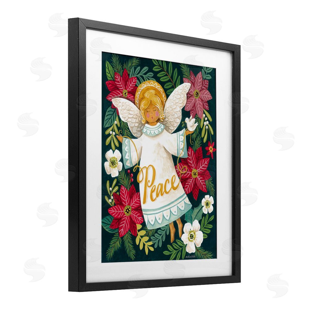 Diane Kater Angel with Peace & Botanicals Black Framed Print Under Glass Wall Art