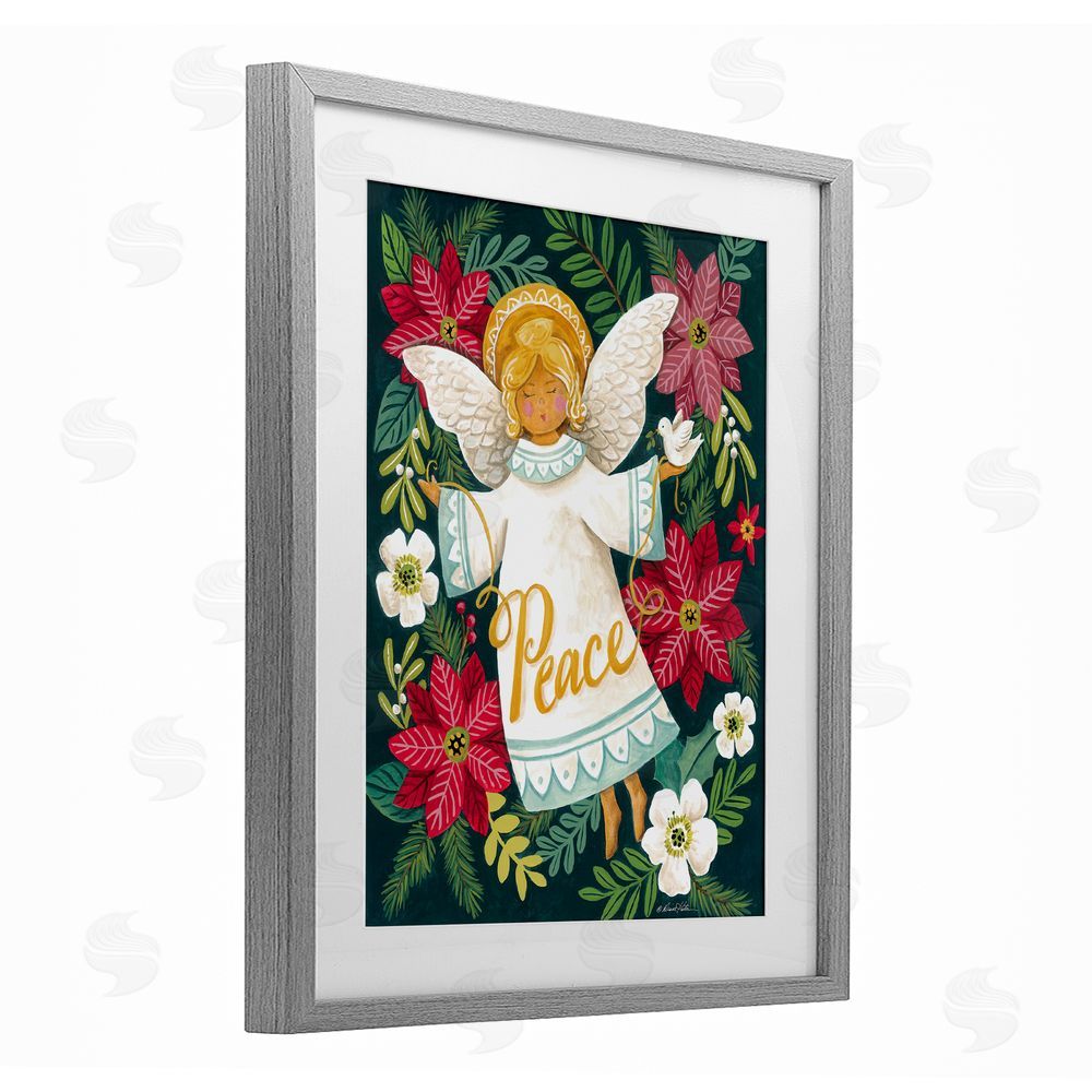 Diane Kater Angel with Peace & Botanicals Gray Framed Print Under Glass Wall Art