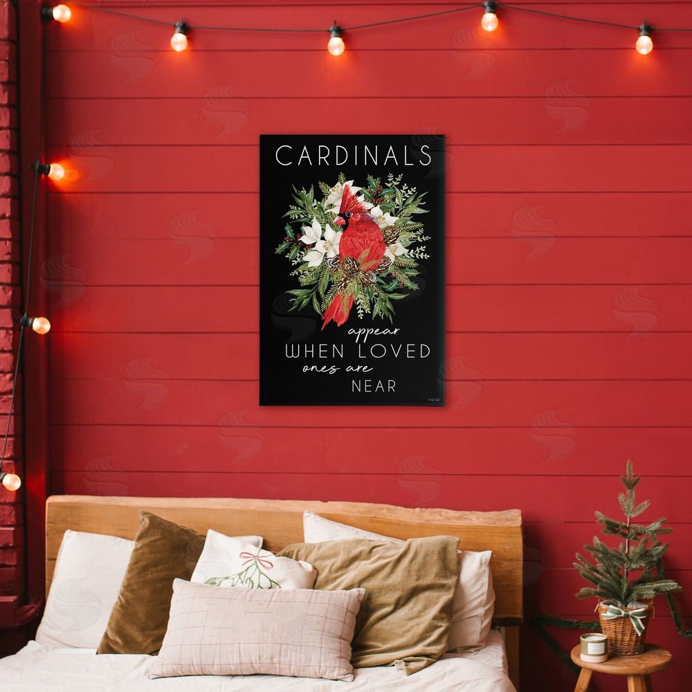 Cindy Jacobs Cardinals Appear Seasonal Sentiment Stretched Canvas Wall Art Print in Room