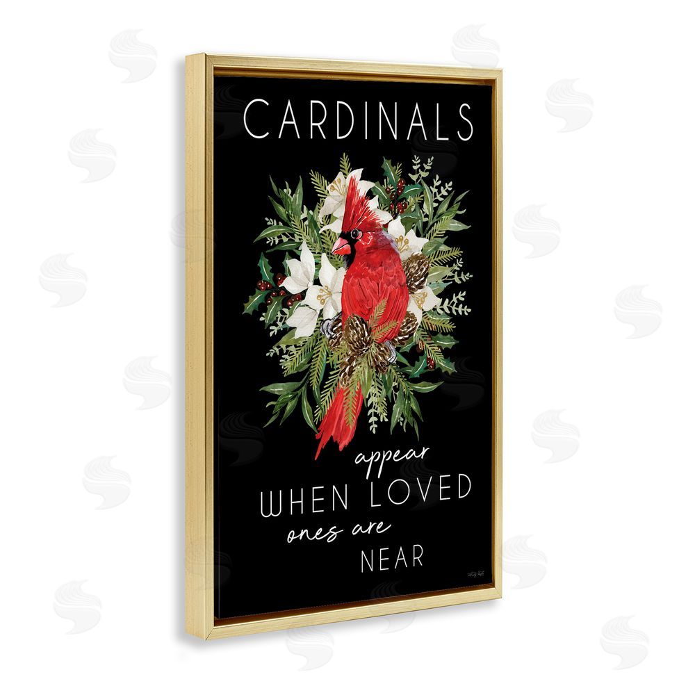 Cindy Jacobs Cardinals Appear Seasonal Sentiment Gold Floating Frame Canvas Wall Art Print