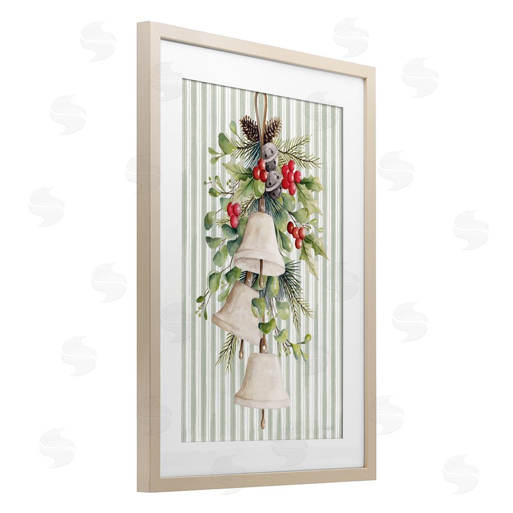Cindy Jacobs Holiday Bells with Holly Birch Framed Print Under Glass with White Mat Wall Art