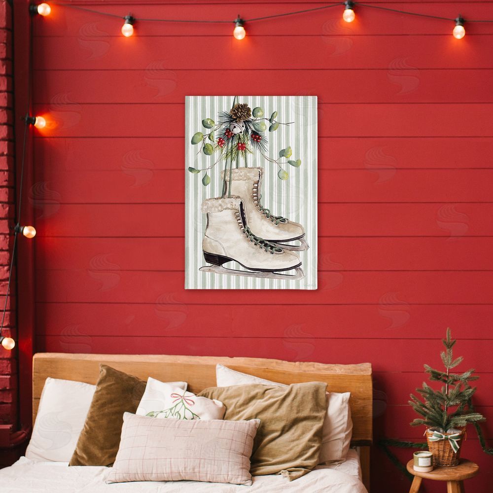 Cindy Jacobs Winter Ice Skates on Stripes Canvas Art on Wall