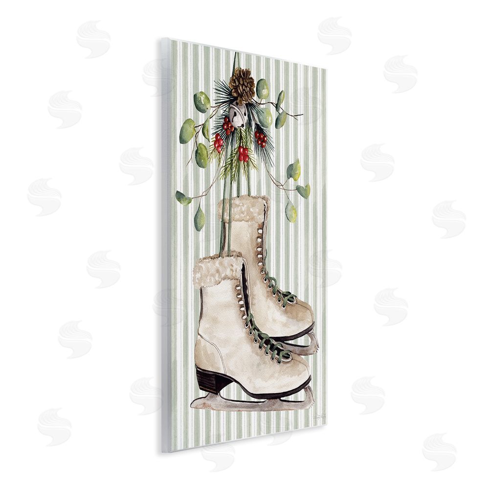 Cindy Jacobs Winter Ice Skates on Stripes Wall Plaque Art Print