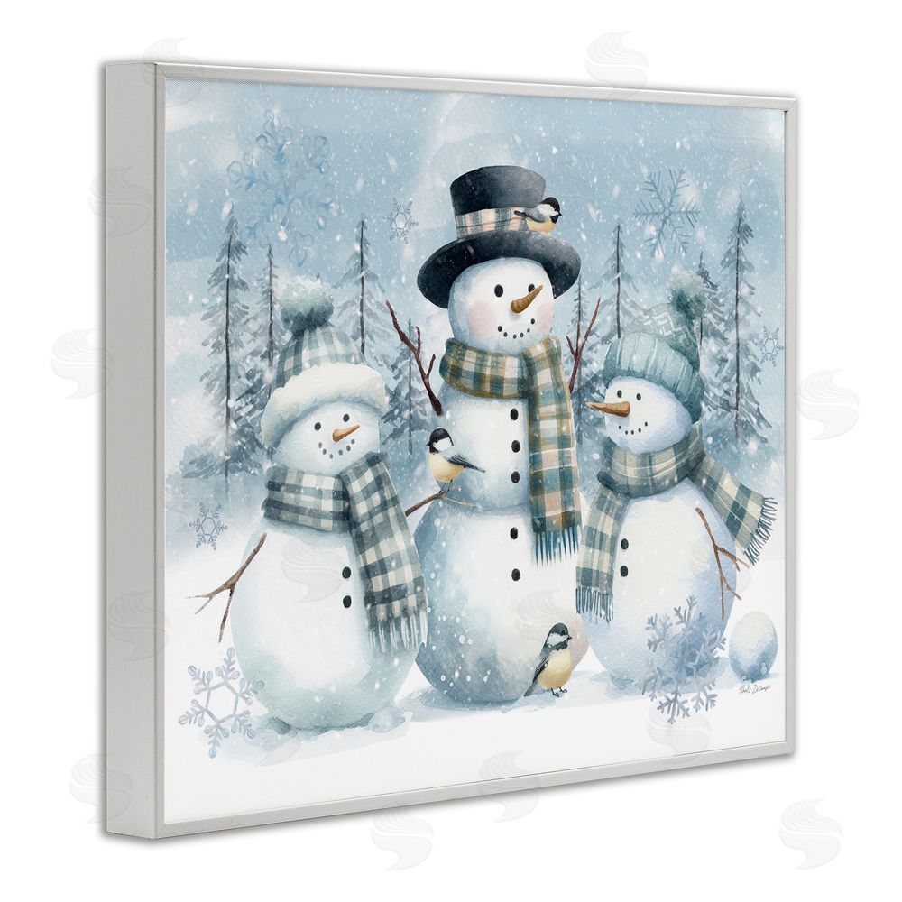Nicole DeCamp Snowmen Trio and Bird White Framed Giclee Wall Art Print