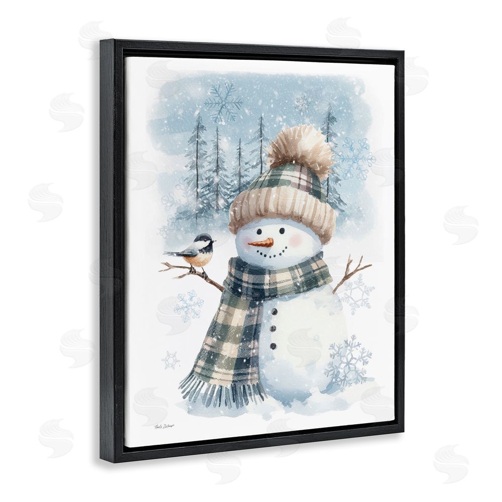 Nicole DeCamp Snowman in Winter Scene Black Floating Frame Canvas Wall Art Print