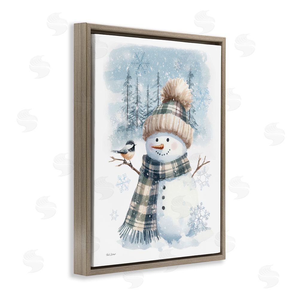 Nicole DeCamp Snowman in Winter Scene Brown Floating Frame Canvas Wall Art Print