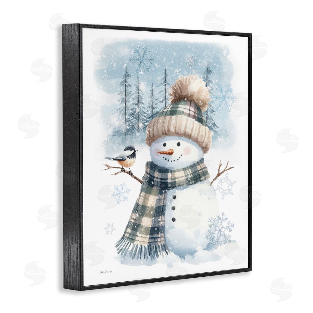 Nicole DeCamp Snowman in Winter Scene Black Framed Giclee Wall Art Print
