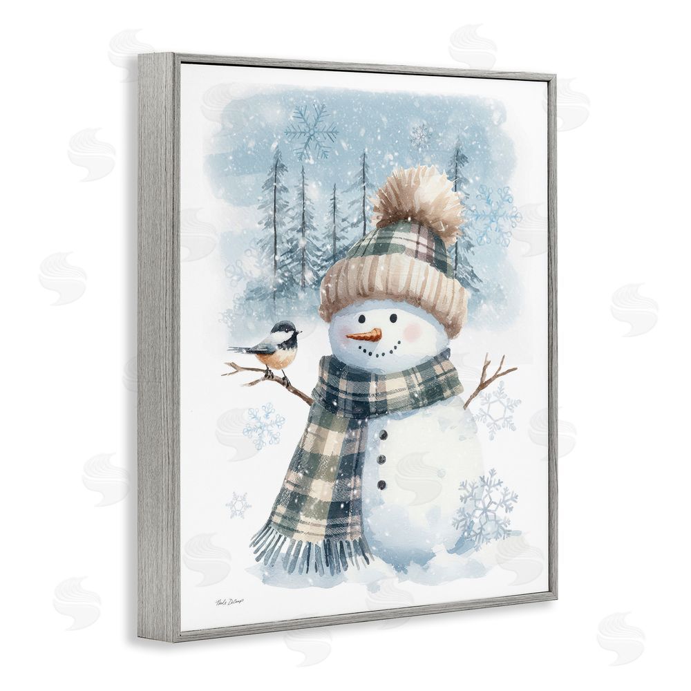 Nicole DeCamp Snowman in Winter Scene Gray Framed Giclee Wall Art Print
