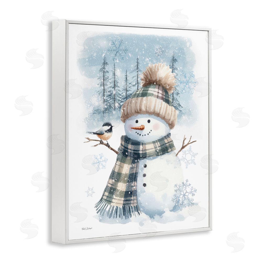 Nicole DeCamp Snowman in Winter Scene White Framed Giclee Wall Art Print