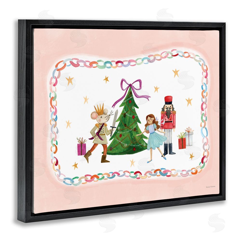 Rachel Nieman Festive Characters & Christmas Tree Black Floating Frame Canvas Wall Art Print