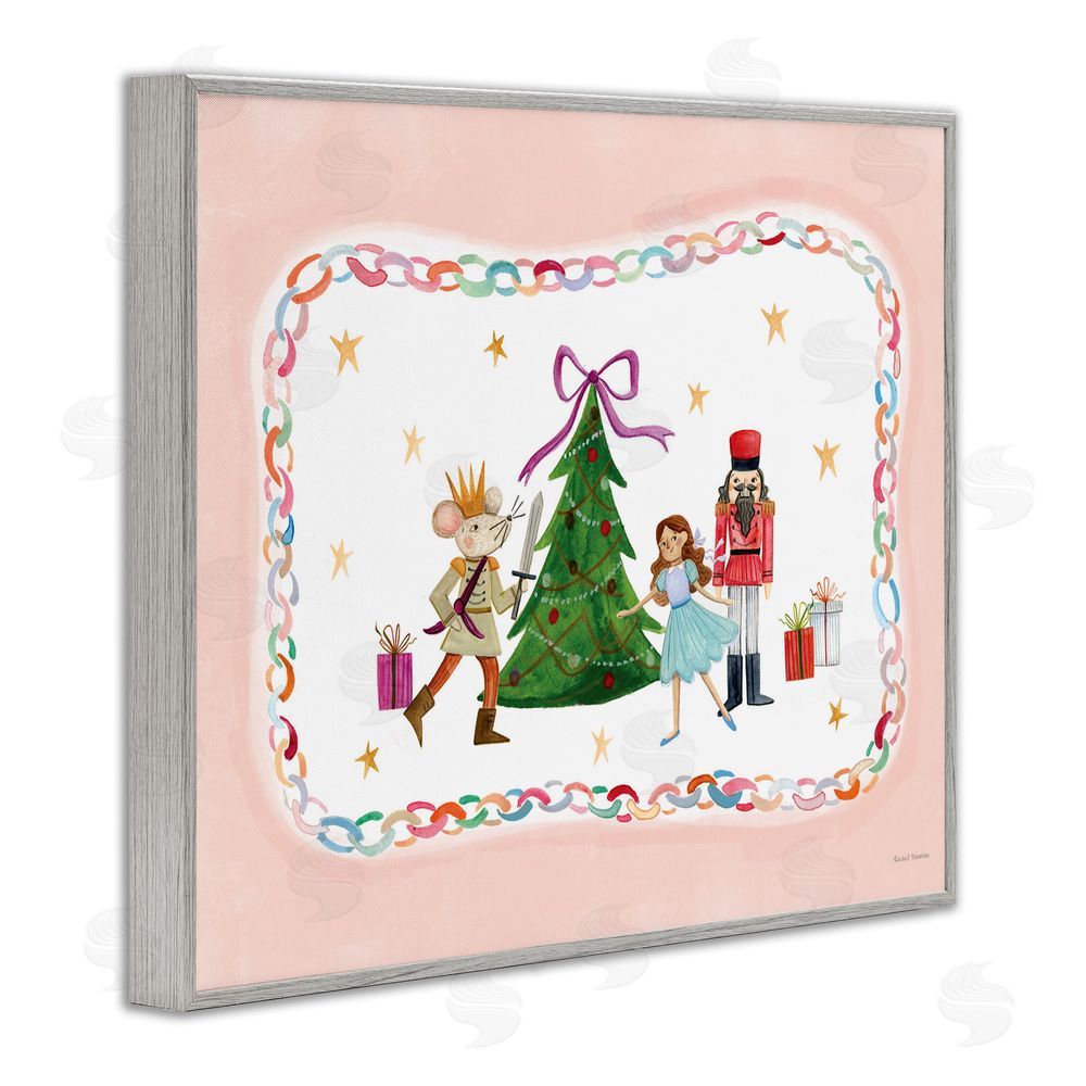 Rachel Nieman Festive Characters & Christmas Tree Gray Framed Giclee Wall Art Print