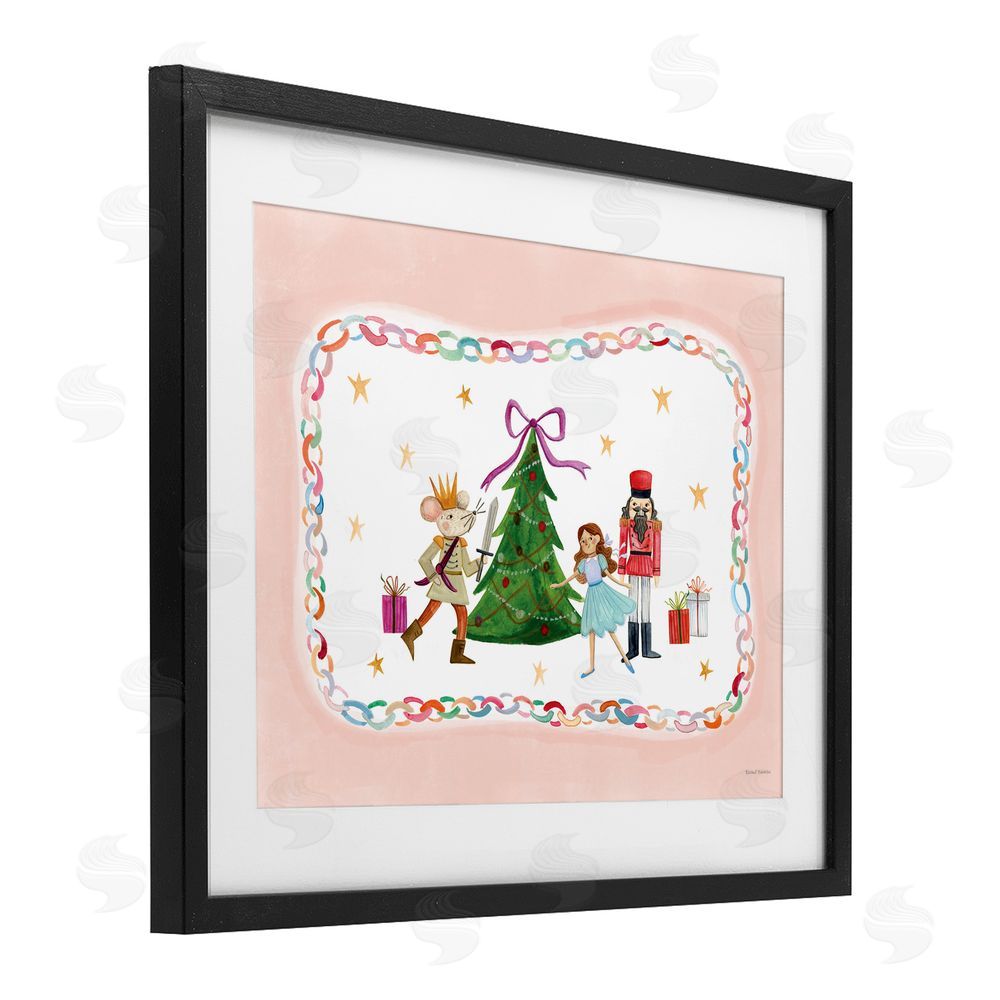 Rachel Nieman Festive Characters & Christmas Tree Black Framed Print Under Glass with White Mat Wall Art