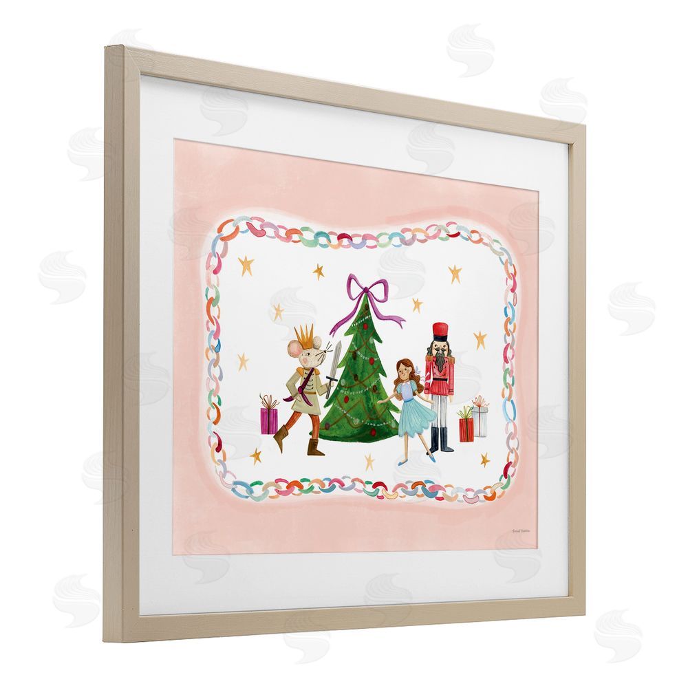 Rachel Nieman Festive Characters & Christmas Tree Birch Framed Print Under Glass with White Mat Wall Art