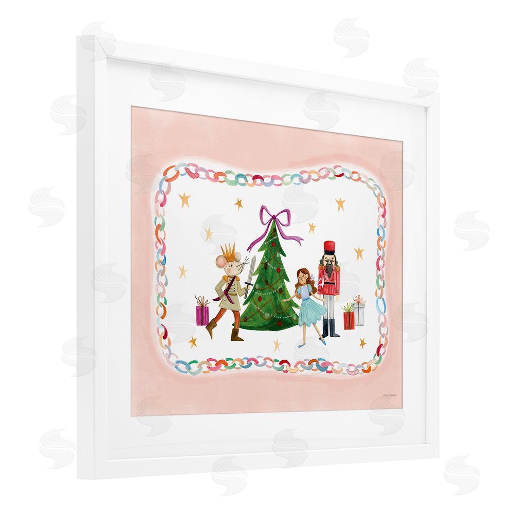 Rachel Nieman Festive Characters & Christmas Tree White Framed Print Under Glass with Mat Wall Art