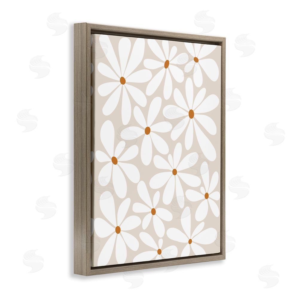 Susan Ball Beige & White Daisies Brown Floating Frame Canvas Wall Art Print
