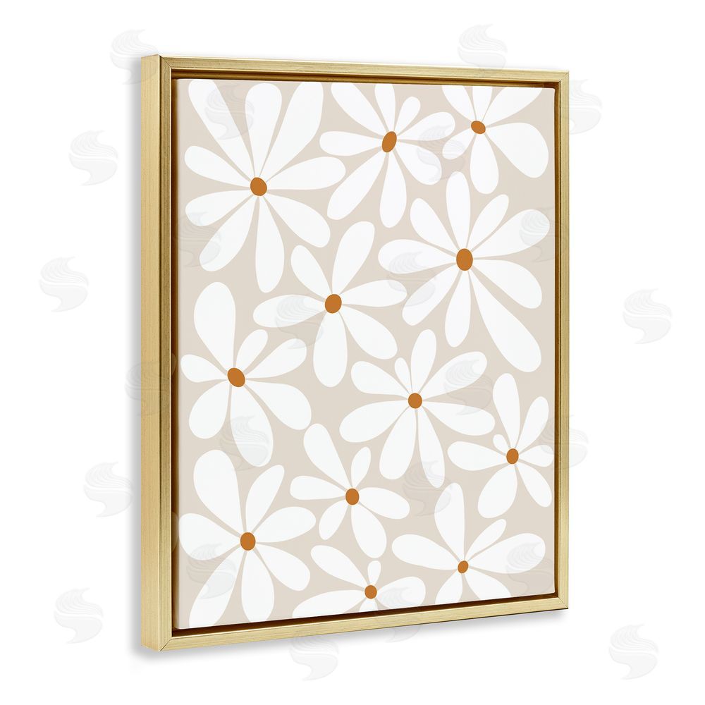 Susan Ball Beige & White Daisies Gold Floating Frame Canvas Wall Art Print