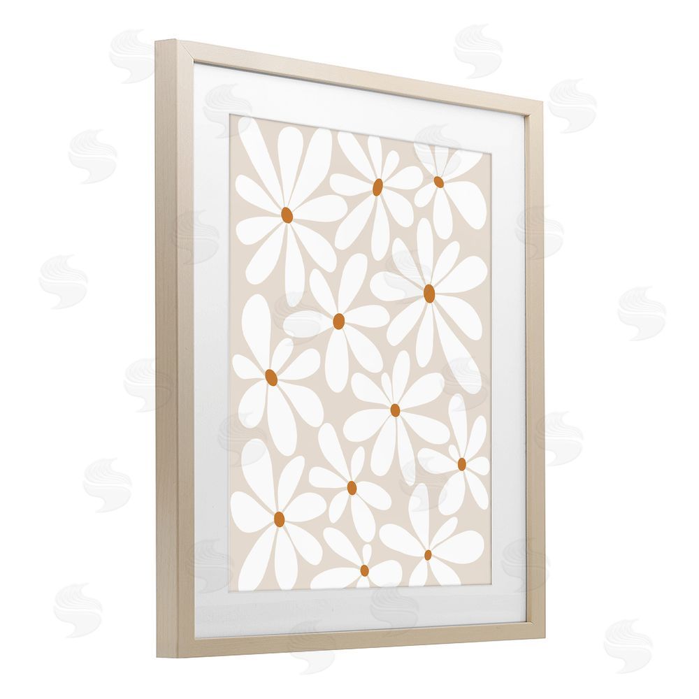 Susan Ball Beige & White Daisies Brown Framed Print Under Glass Wall Art