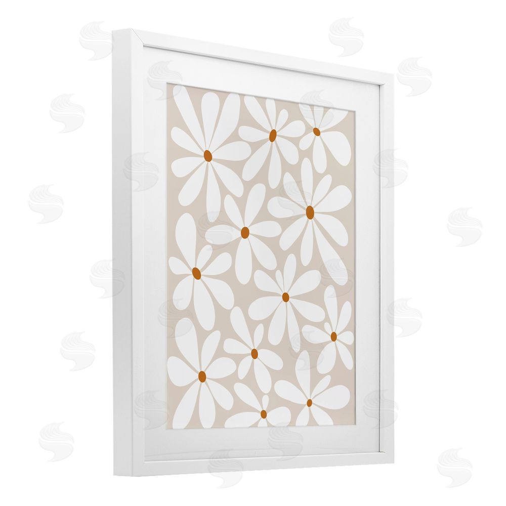 Susan Ball Beige & White Daisies White Framed Print Under Glass Wall Art