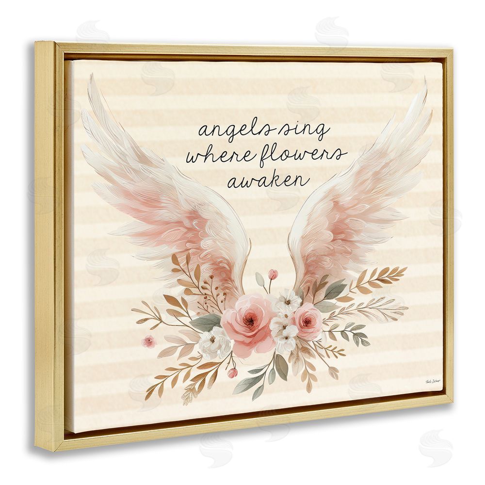 Nicole DeCamp Angels Sing Where Flowers Awaken Gold Floating Frame Canvas Wall Art Print