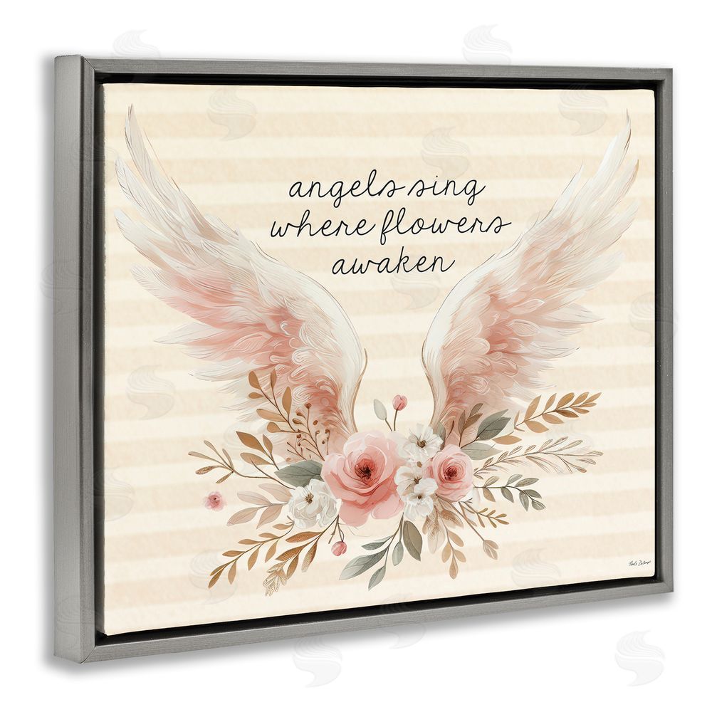 Nicole DeCamp Angels Sing Where Flowers Awaken Gray Floating Frame Canvas Wall Art Print