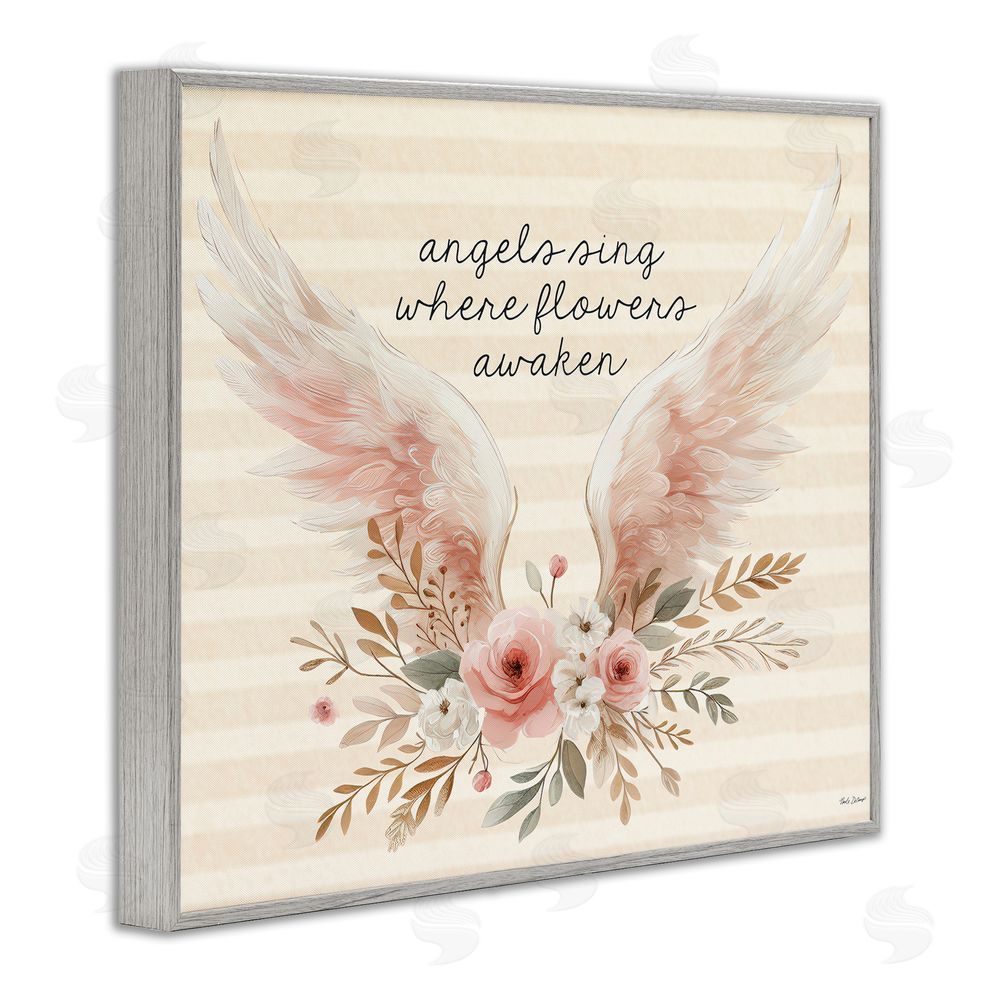 Nicole DeCamp Angels Sing Where Flowers Awaken Gray Framed Giclee Wall Art Print
