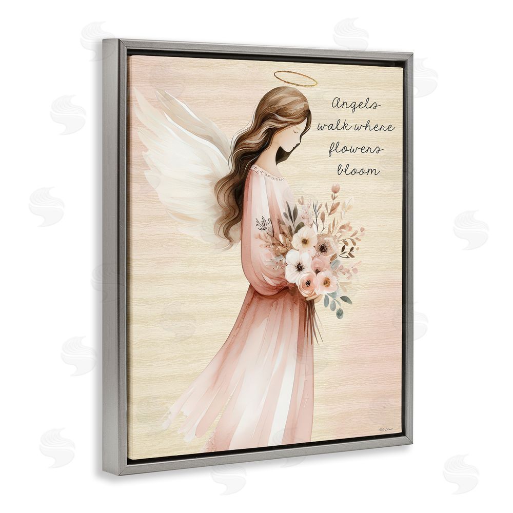 Nicole DeCamp Angels Walk Where Flowers Bloom Gray Floating Frame Canvas Wall Art Print
