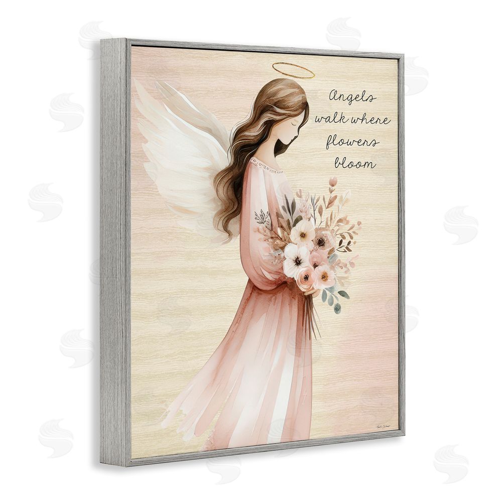 Nicole DeCamp Angels Walk Where Flowers Bloom Gray Framed Giclee Wall Art Print