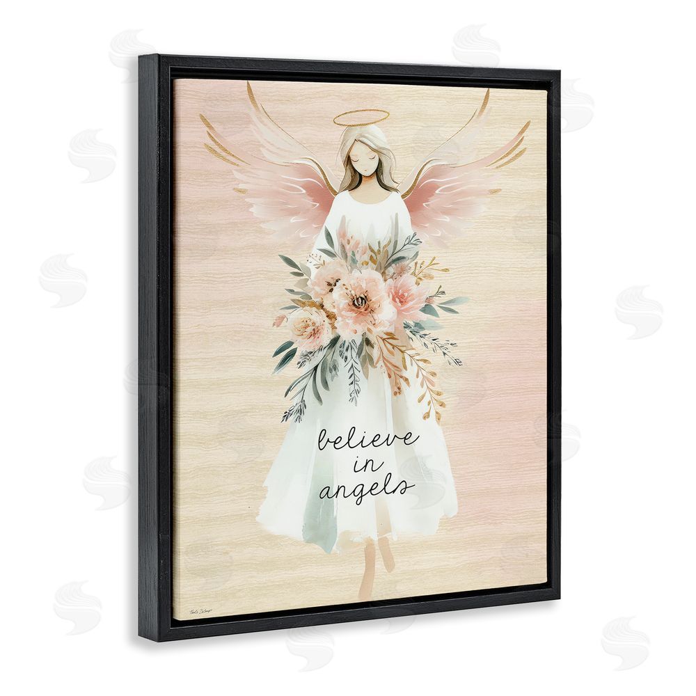 Nicole DeCamp Believe In Angels Sentiment Black Floating Frame Canvas Wall Art Print