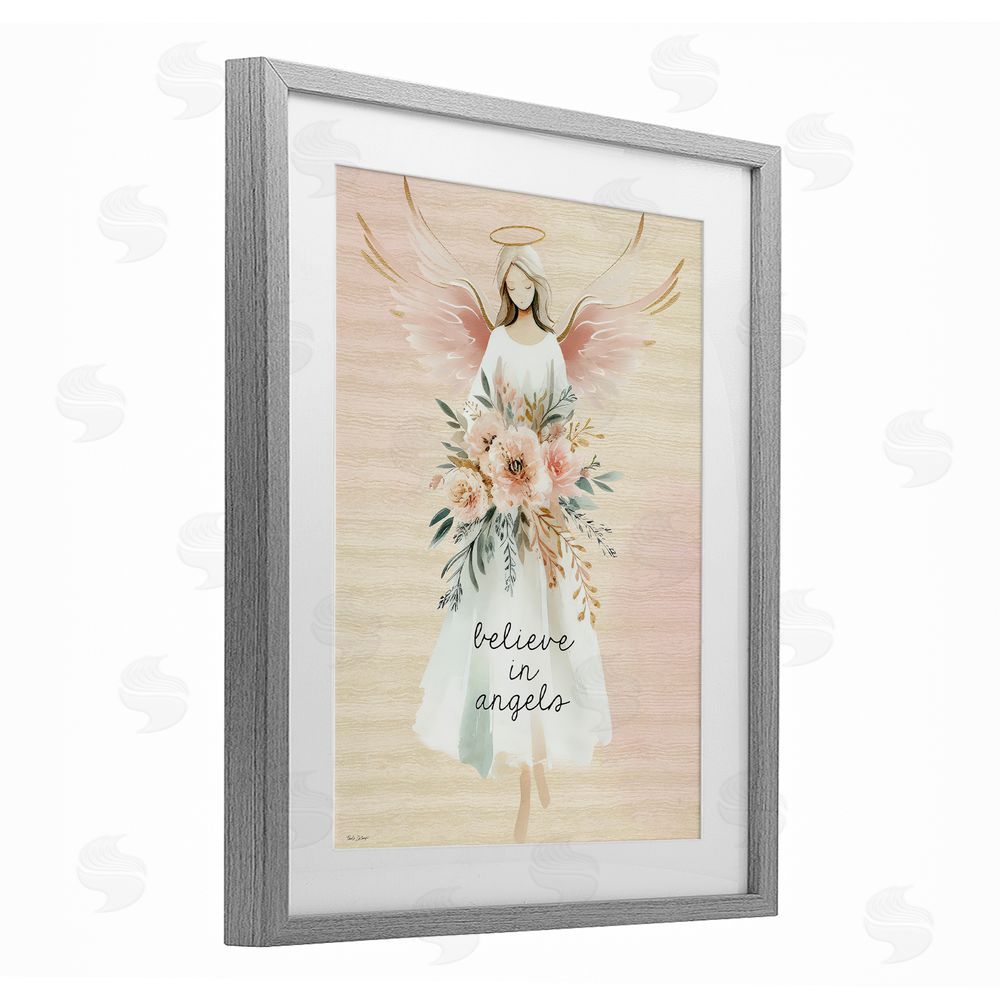 Nicole DeCamp Believe In Angels Sentiment Gray Framed Print Under Glass Wall Art
