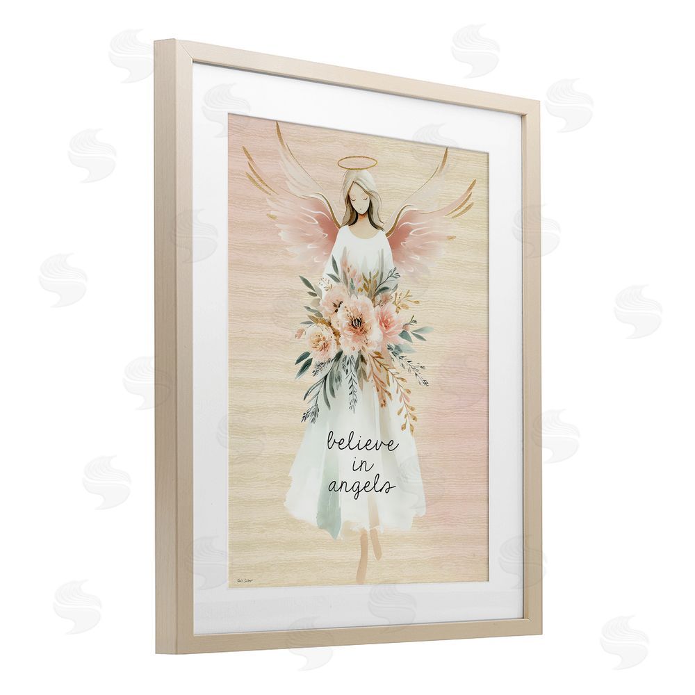 Nicole DeCamp Believe In Angels Sentiment Brown Framed Print Under Glass Wall Art