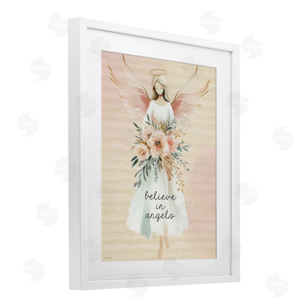 Nicole DeCamp Believe In Angels Sentiment White Framed Print Under Glass Wall Art