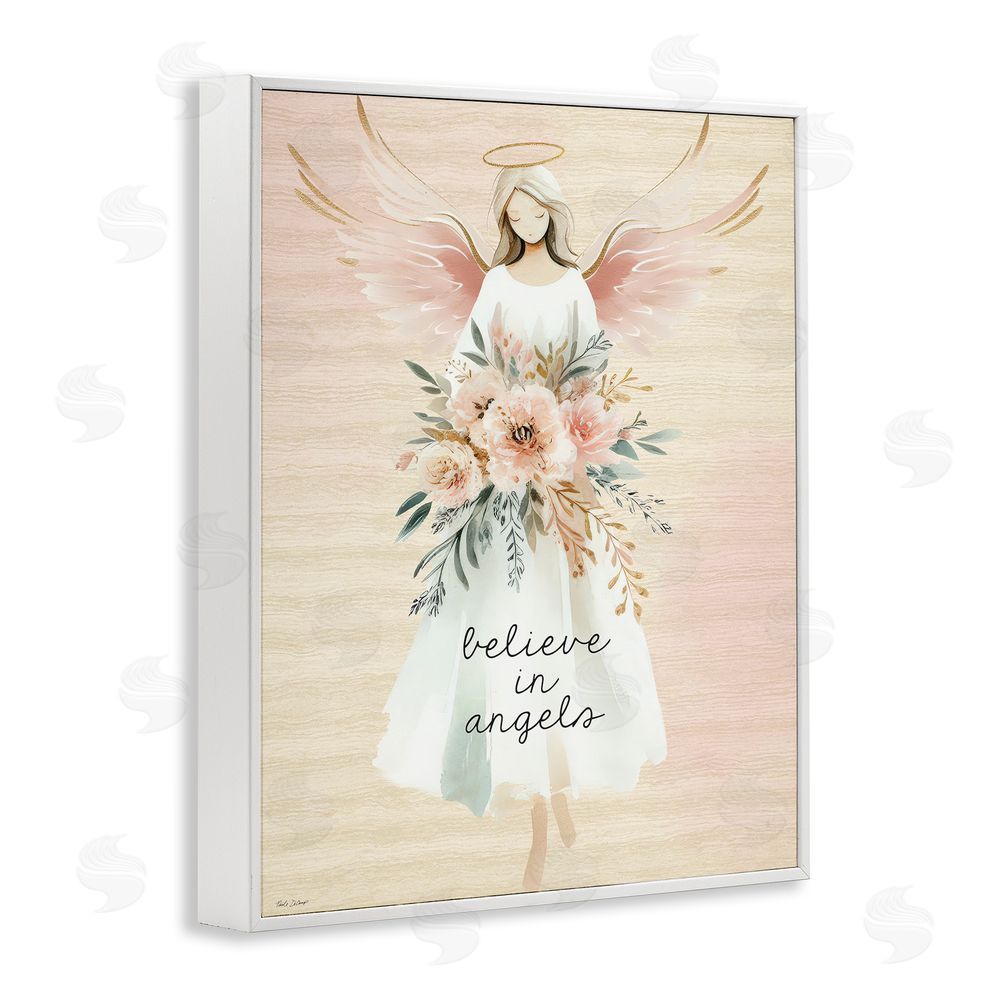 Nicole DeCamp Believe In Angels Sentiment White Framed Giclee Wall Art Print