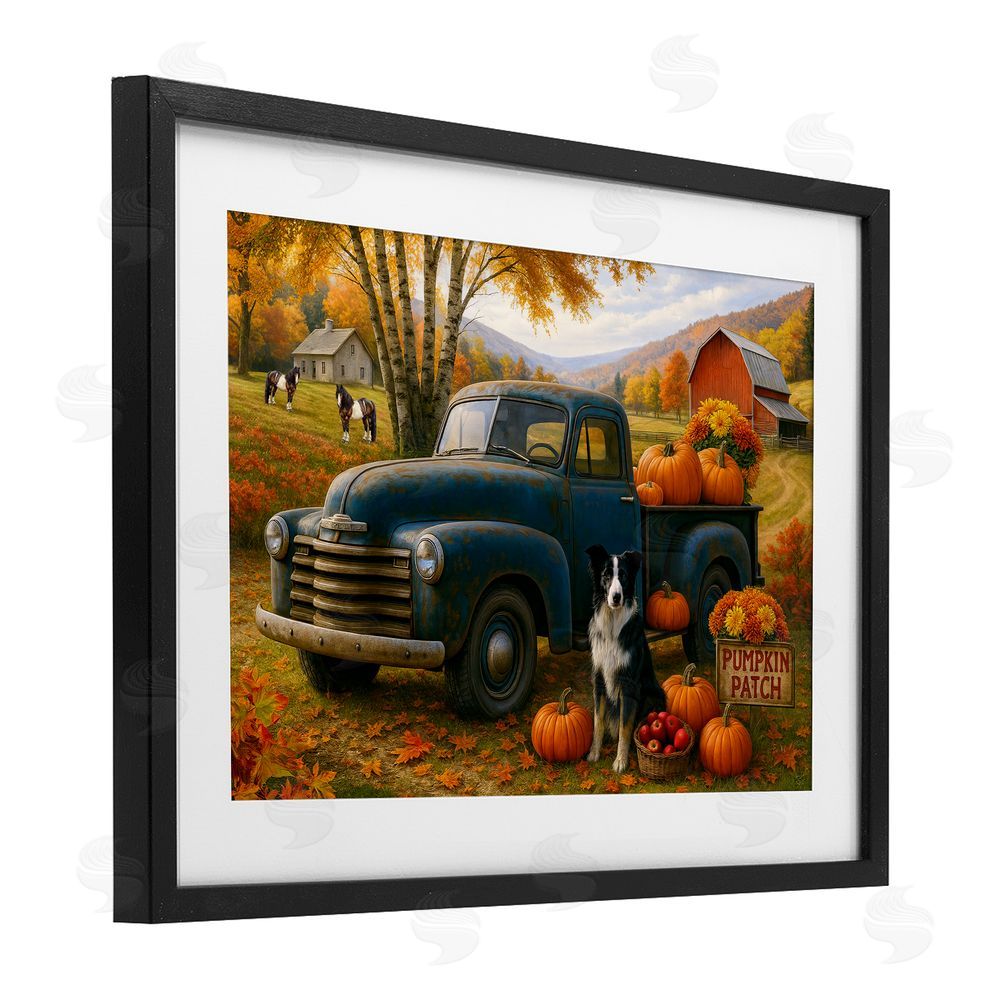 Tom Crehan Autumnal Farmland Collie Dog Black Framed Print Under Glass Wall Art