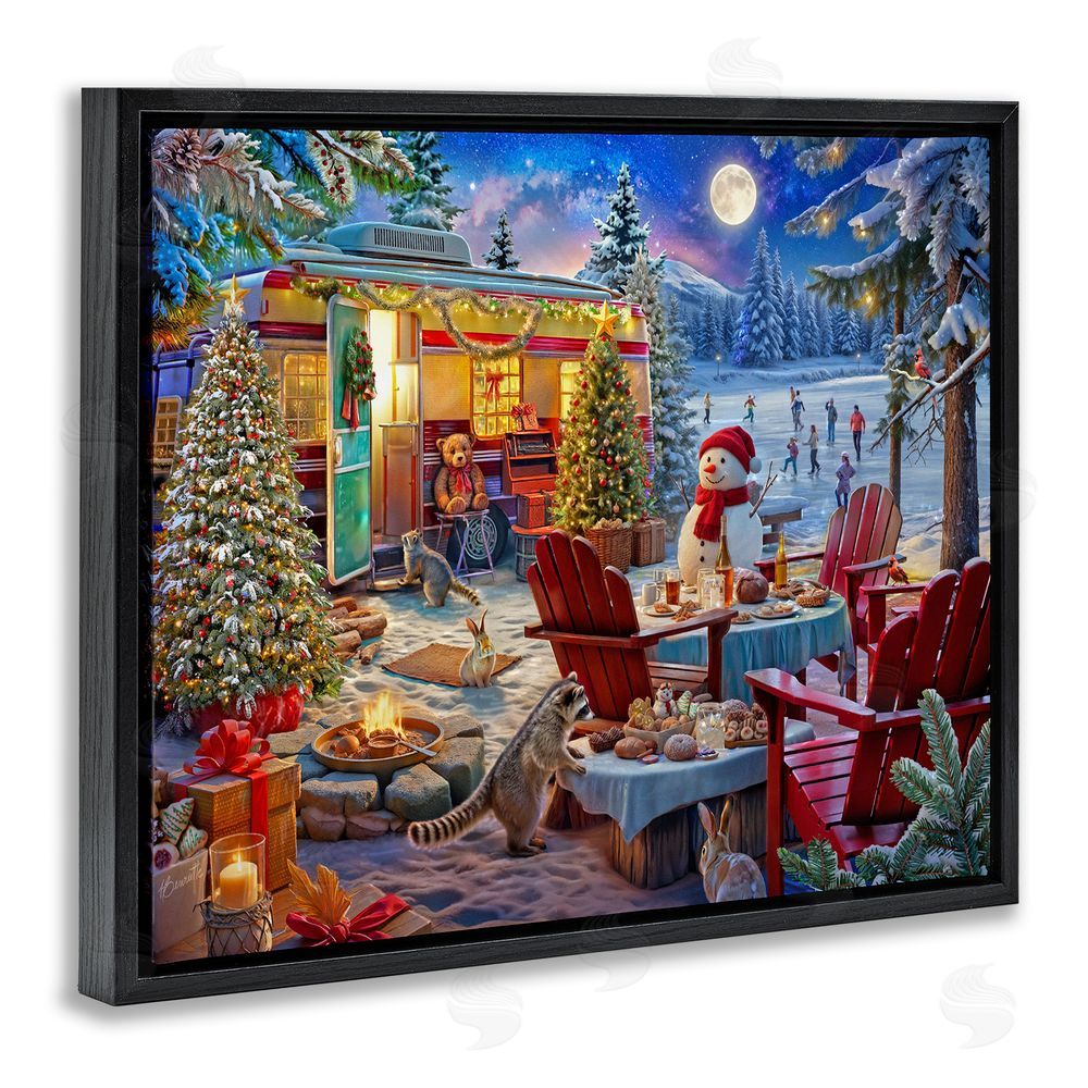 Henriette Chinaglia Winter Holiday Camper Party Black Floating Frame Canvas Wall Art Print