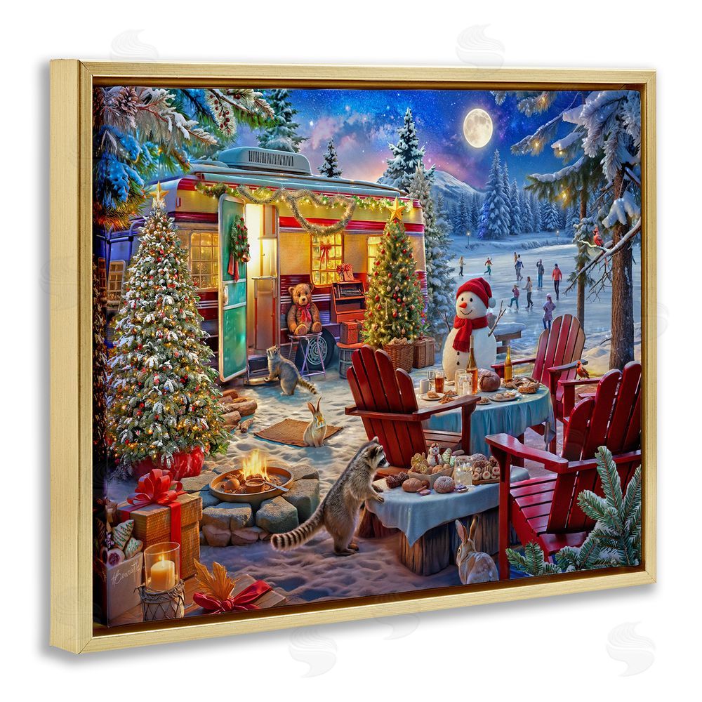 Henriette Chinaglia Winter Holiday Camper Party Gold Floating Frame Canvas Wall Art Print
