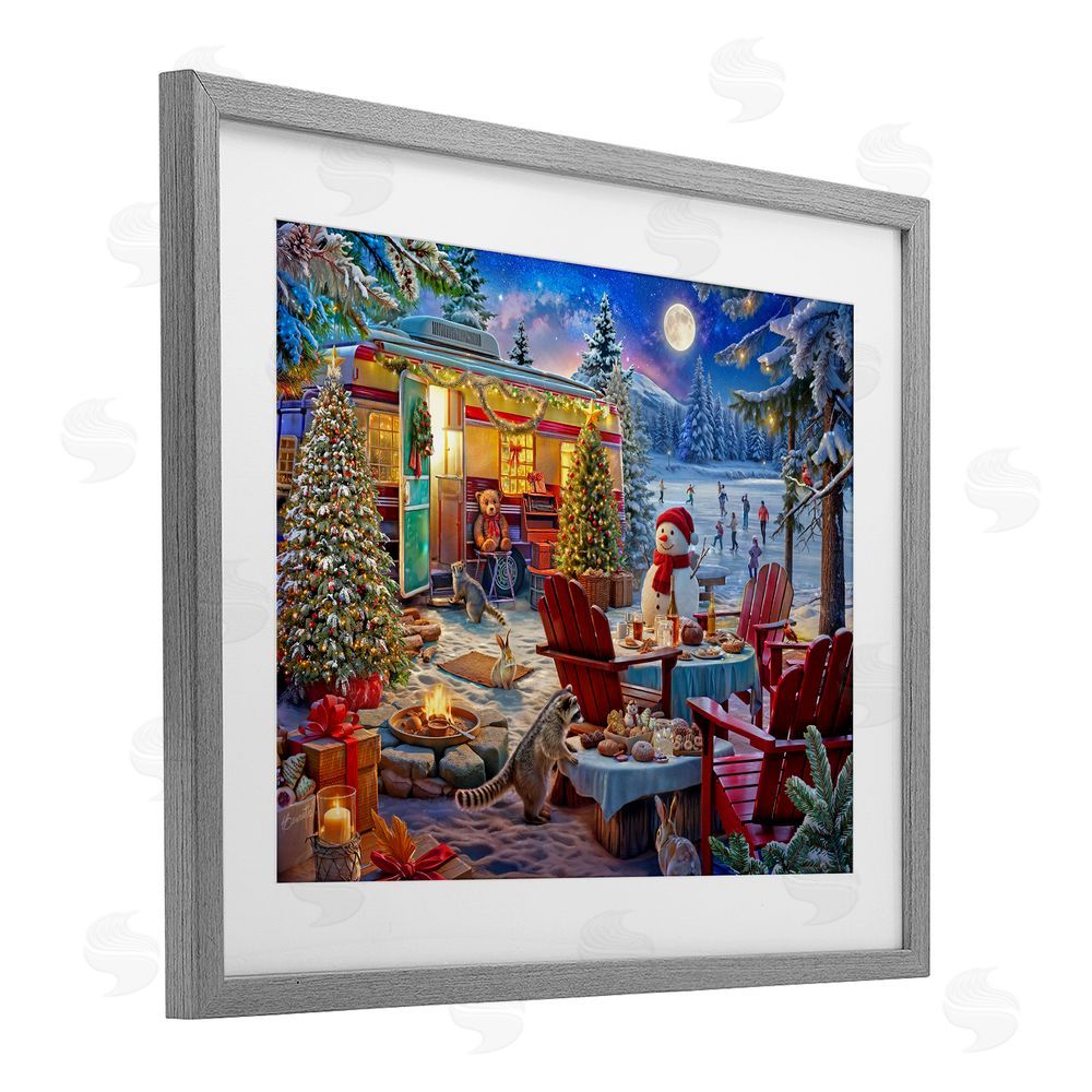 Henriette Chinaglia Winter Holiday Camper Party Gray Framed Print Under Glass Wall Art