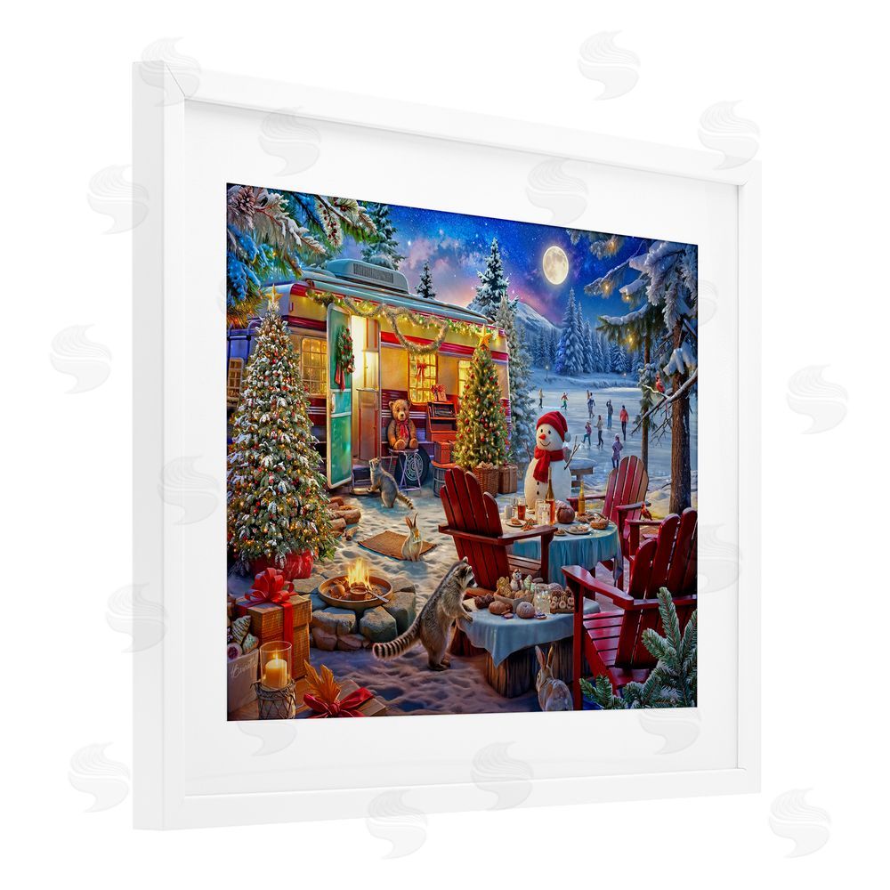 Henriette Chinaglia Winter Holiday Camper Party White Framed Print Under Glass Wall Art