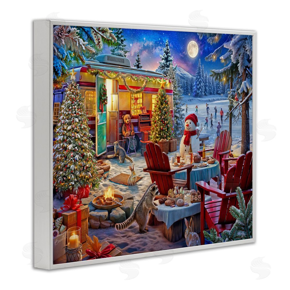 Henriette Chinaglia Winter Holiday Camper Party White Framed Giclee Print Wall Art