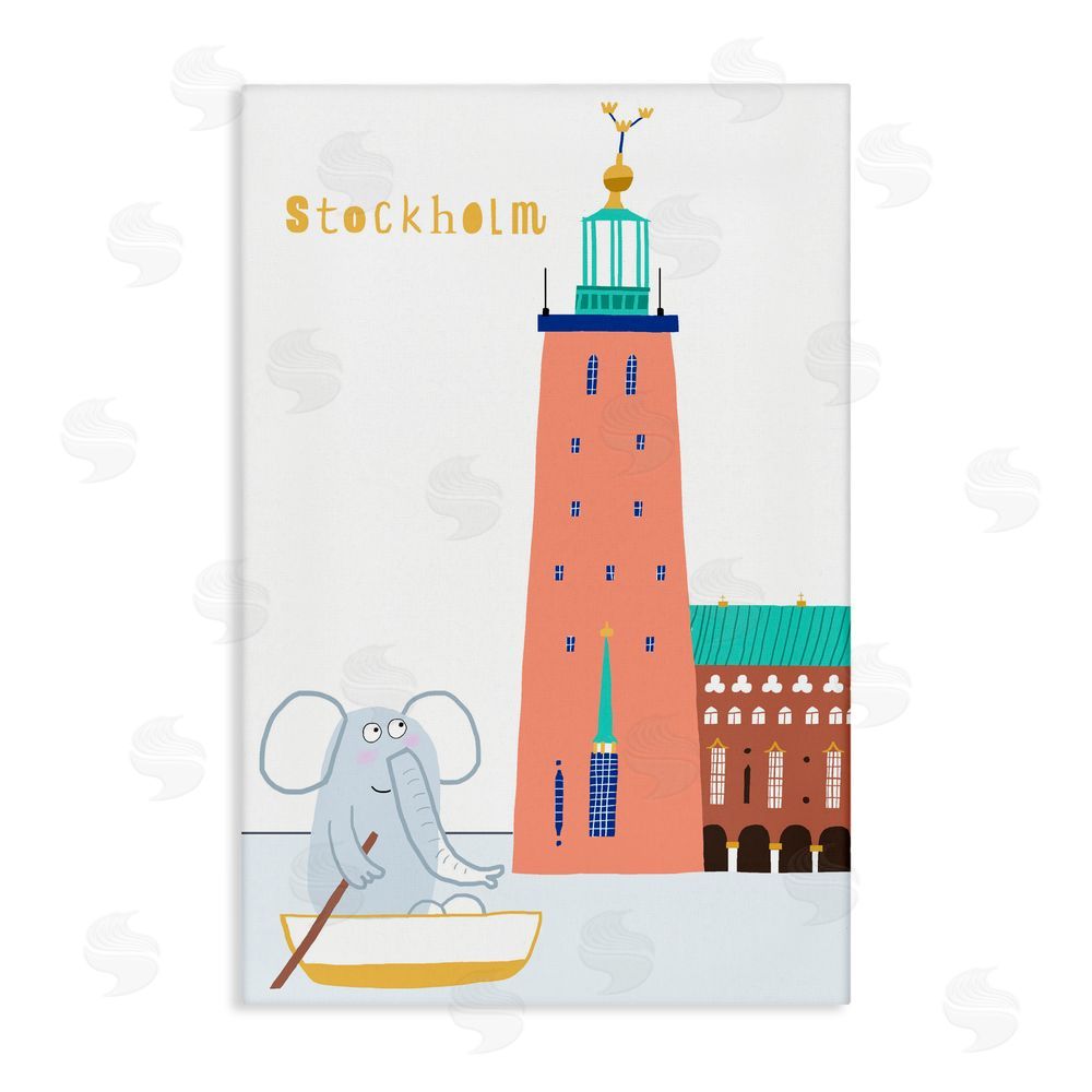 Carla Daly Elephant in Stockholm Boat Stretched Canvas Wall Art Print
