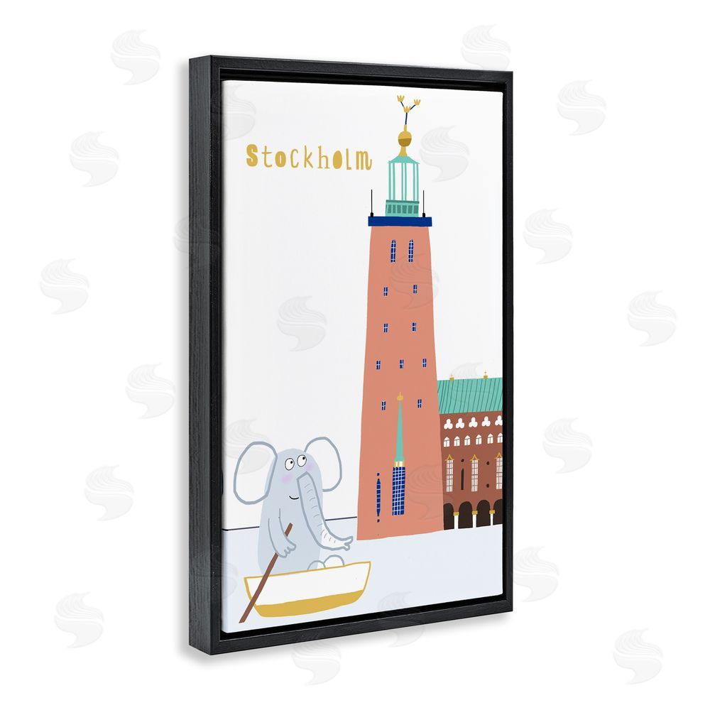 Carla Daly Elephant in Stockholm Boat Black Floating Frame Canvas Wall Art Print