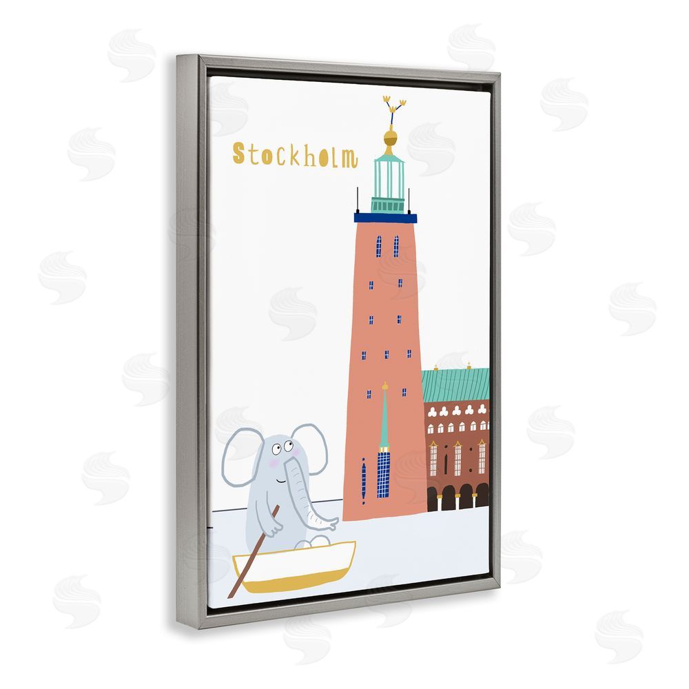 Carla Daly Elephant in Stockholm Boat Gray Floating Frame Canvas Wall Art Print